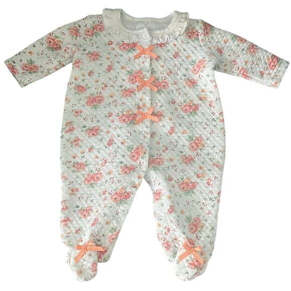 Laura Ashley | Baby Girls Pink & White Floral Print Sleeper | Size 0-3 Mos - Picture 1 of 9